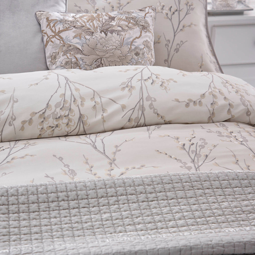 Laura Ashley Pussy Willow Grey King Quilt Set - top view of bedset
