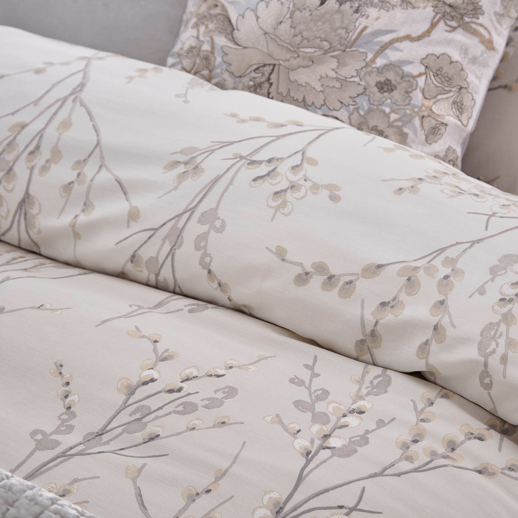 Laura Ashley Pussy Willow Grey King Quilt Set - close-up of floral design