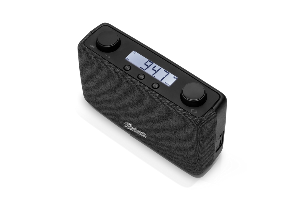 Roberts X-PLAY11BK DAB/FM Digital Portable Radio - view of top of radio at an angle with front visible