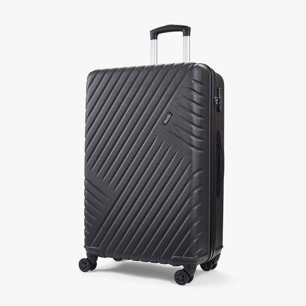 Rock TR0263BLKLGE Santiago Large Suitcase Black - front of suitcase at an angle
