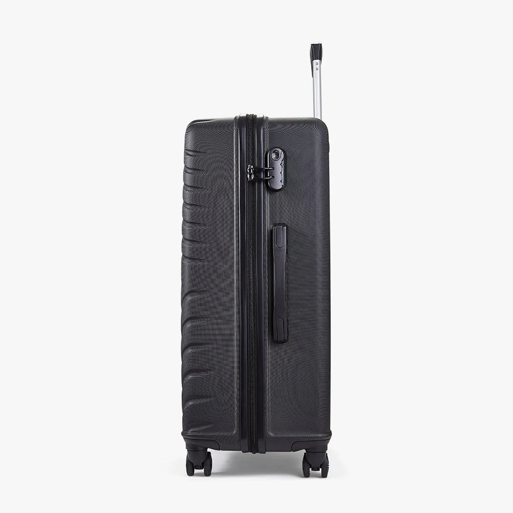 Rock TR0263BLKLGE Santiago Large Suitcase Black - side of suitcase while upright