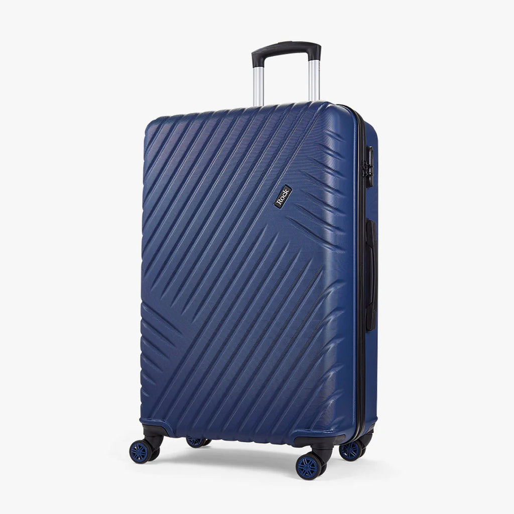 Rock TR0263NAVLGE Santiago Large Suitcase Navy - front of suitcase at an angle