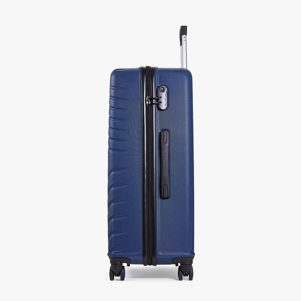 Rock TR0263NAVLGE Santiago Large Suitcase Navy - side of suitcase in an upright position