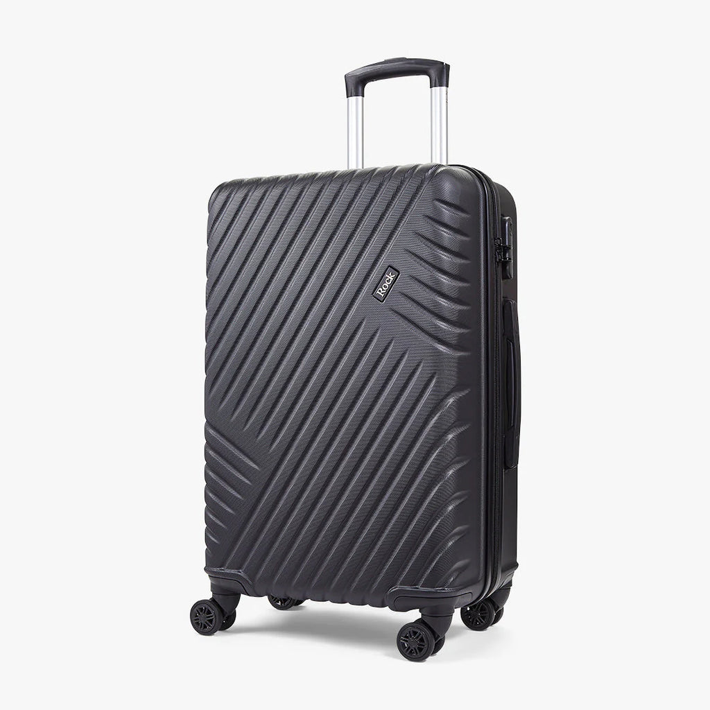 Rock TR0263BLKMED Santiago Medium Suitcase Black - front of the suitcase at an angle