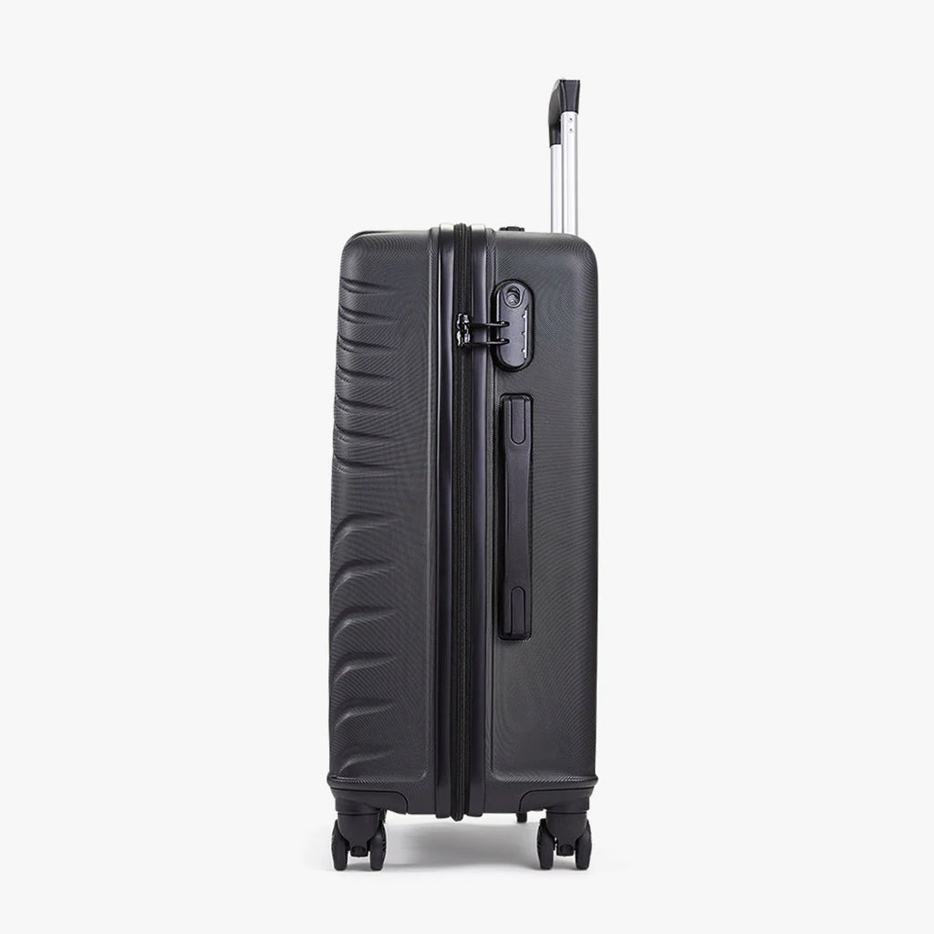 Rock TR0263BLKMED Santiago Medium Suitcase Black - side of the suitcase in an upright position