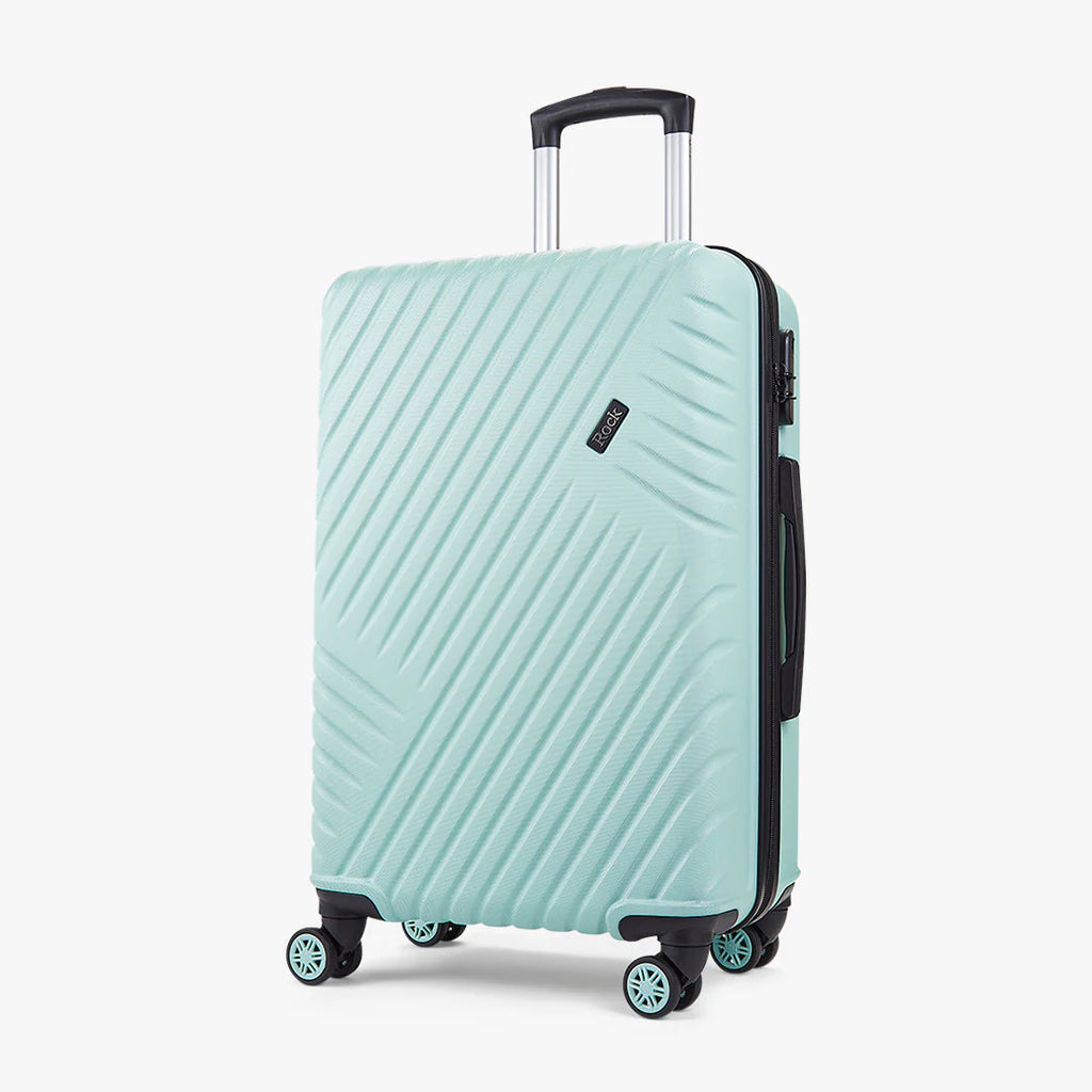 Rock TR0263GRNMED Santiago Medium Suitcase Mint Green - front of suitcase at an angle