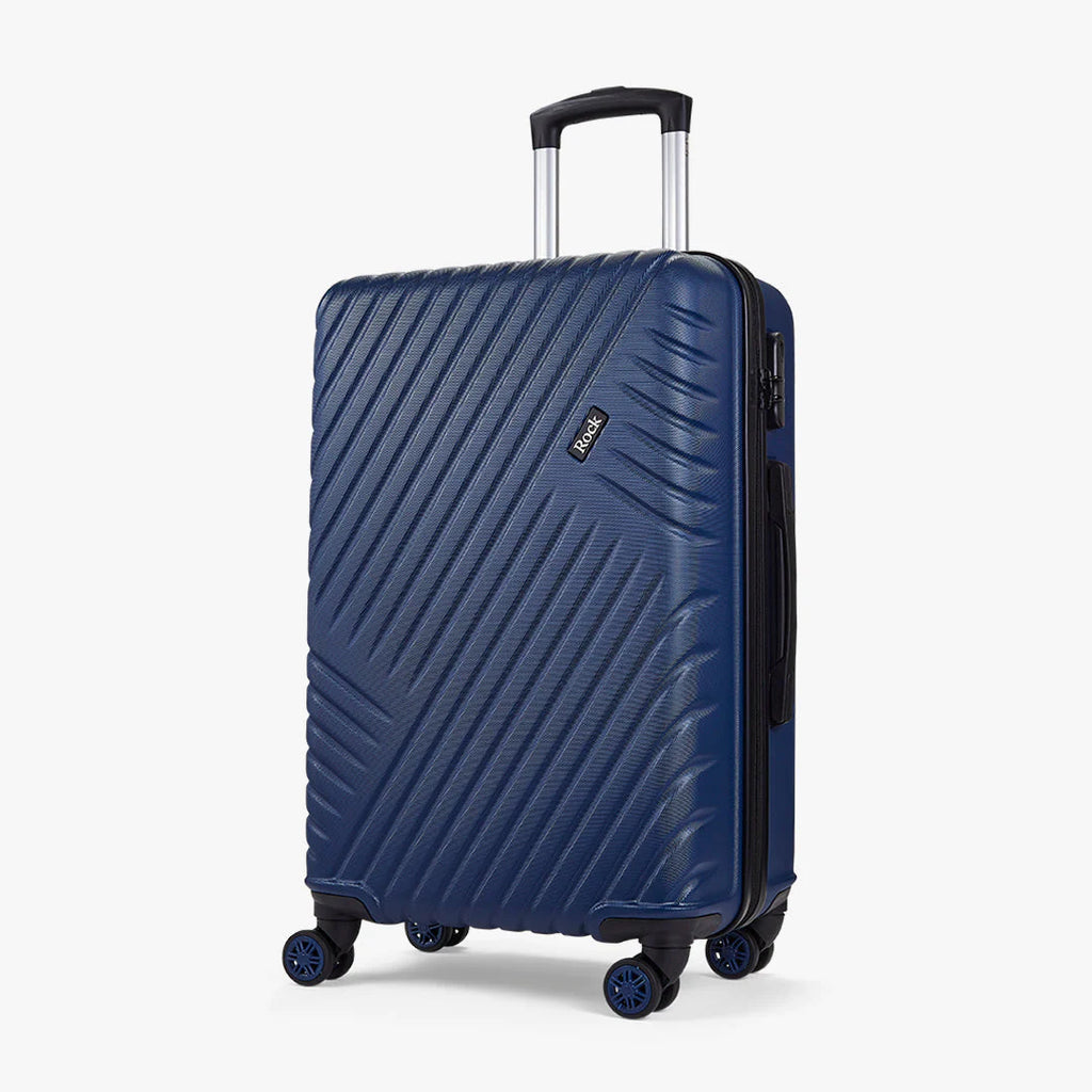 Rock TR0263NAVMED Santiago Medium Suitcase Navy - front of suitcase at an angle