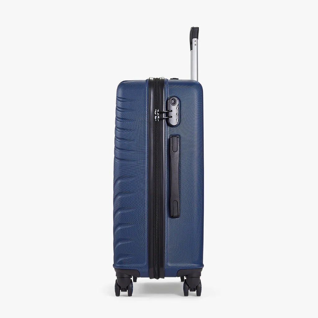Rock TR0263NAVMED Santiago Medium Suitcase Navy - side of upright suitcase