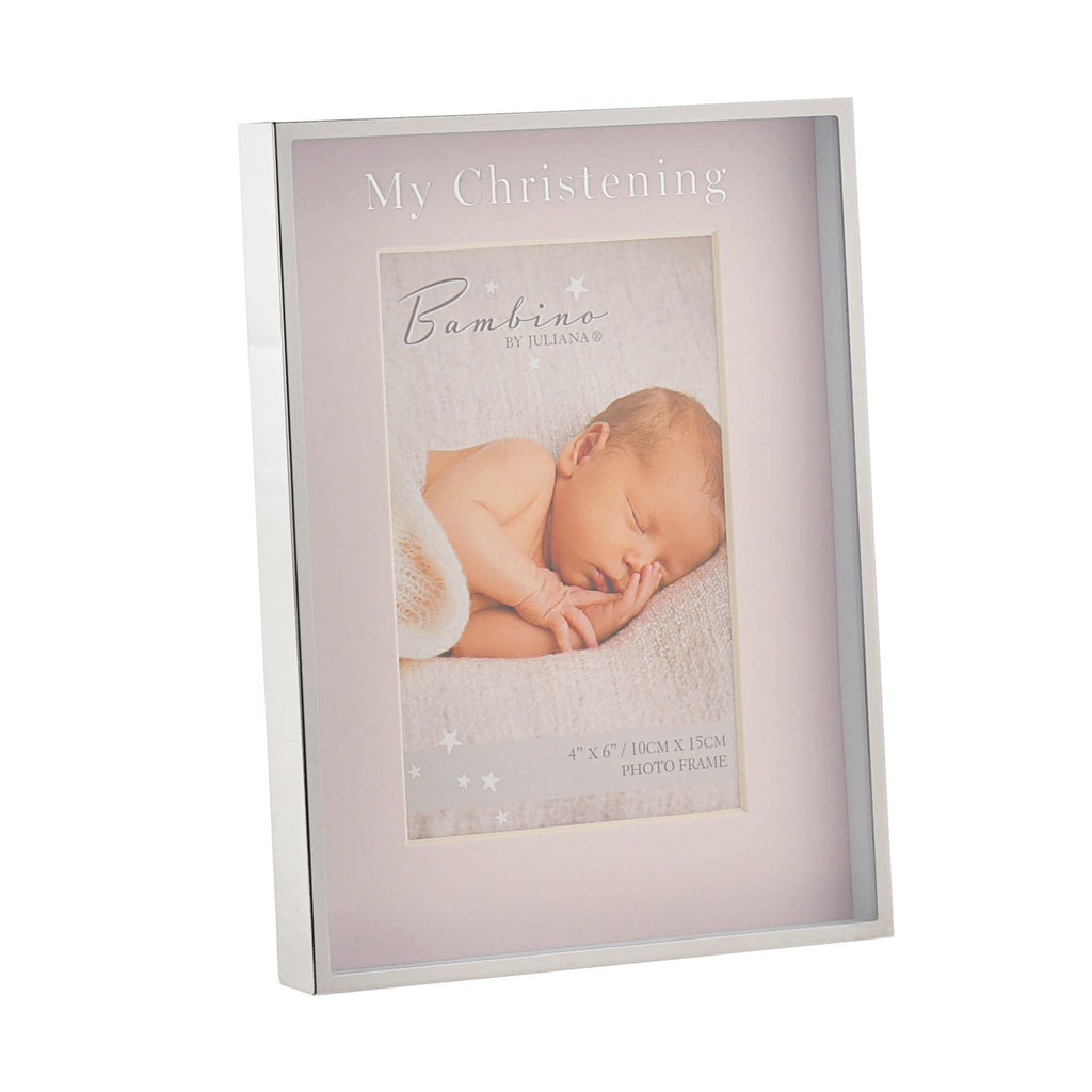 Silver Colour Photo Pink " Christening Day" Frame