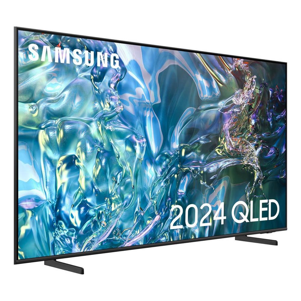 Samsung QE50Q60DAUXXU 50" QLED Tv - front of the television at an angle from the left with Samsung logo and 2024 QLED titles on the television screen