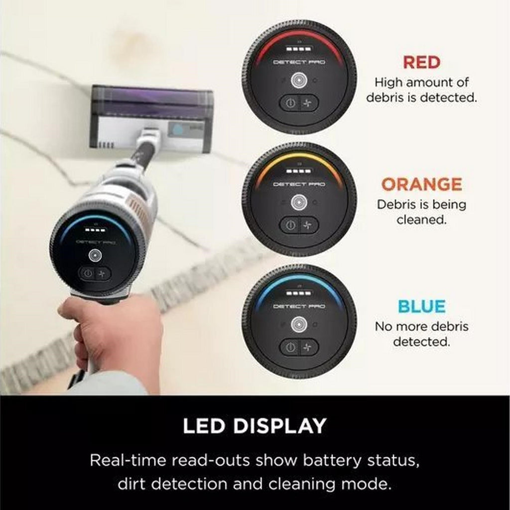 Shark IW1511UK Detect Pro Vacuum Cleaner - LED Display: Real-time read-outs show battery status, dirt detection and cleaning mode