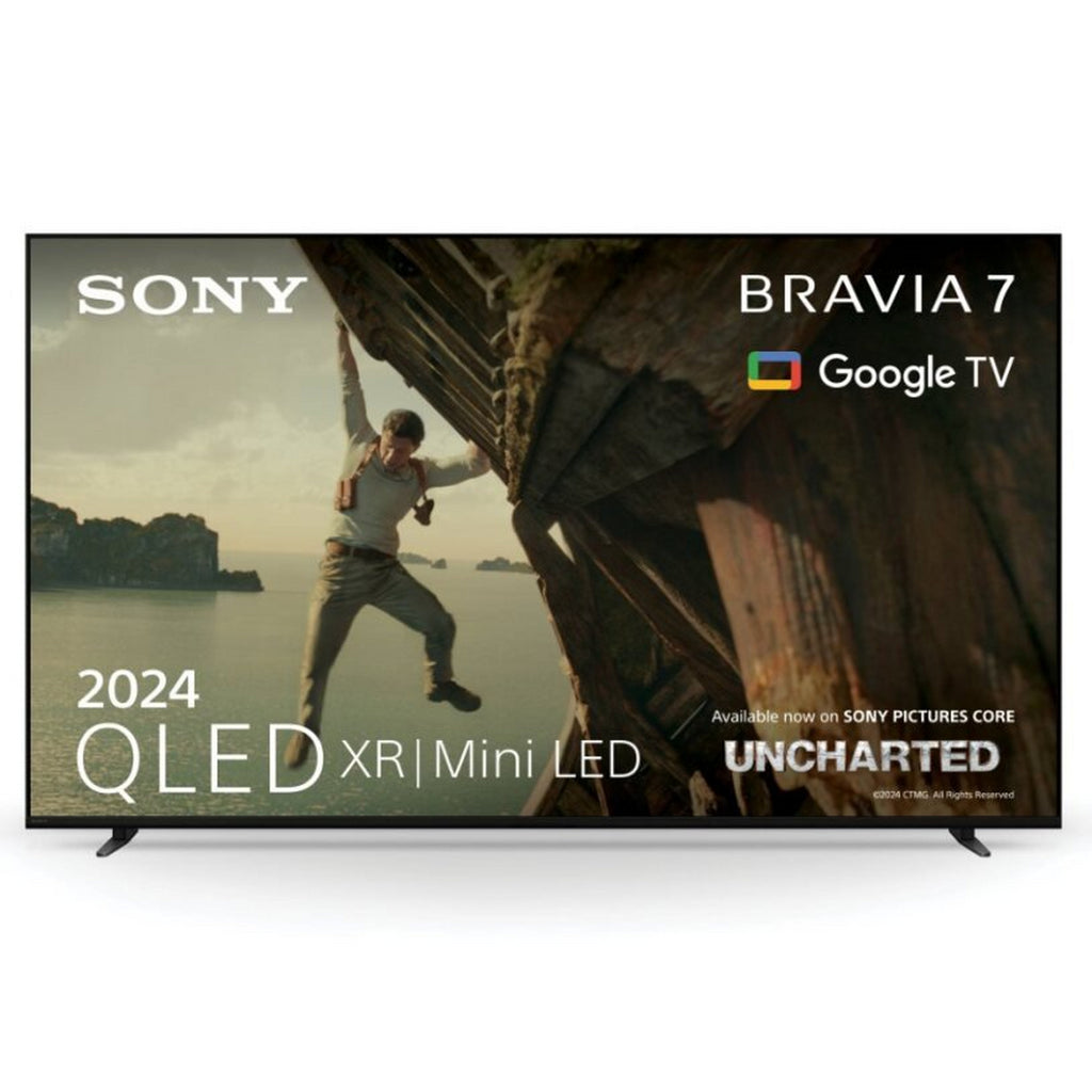 Sony K55XR70PU 55" 4K Neo QLED Mini LED HDR Google TV - view of the front of the television with overlaid information about its main features and details