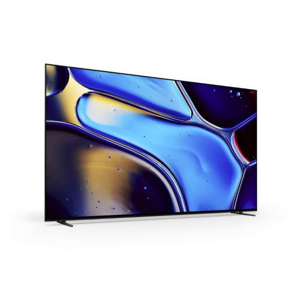 Sony K55XR80PU 55" 4K OLED TV - view of the front of the television with the screen turned on pictured at an angle from the left