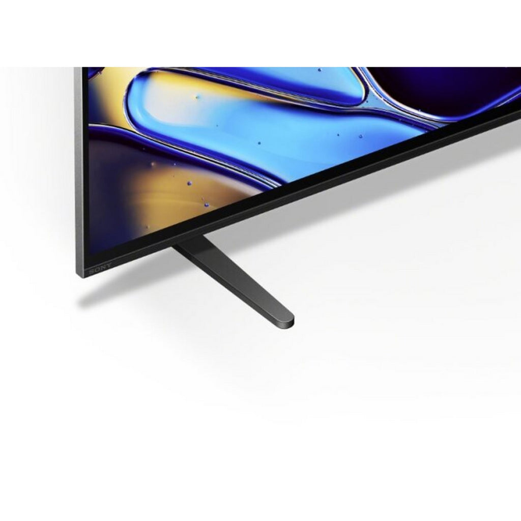 Sony K55XR80PU 55" 4K OLED TV - view of the television bottom bezel in the corner with the screen turned on and one stand visible