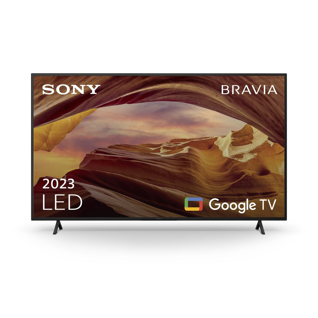 Sony KD75X75WLU 75" Smart 4K Ultra HD Tv - front of the television pictured with the sony logo and the main features of the TV