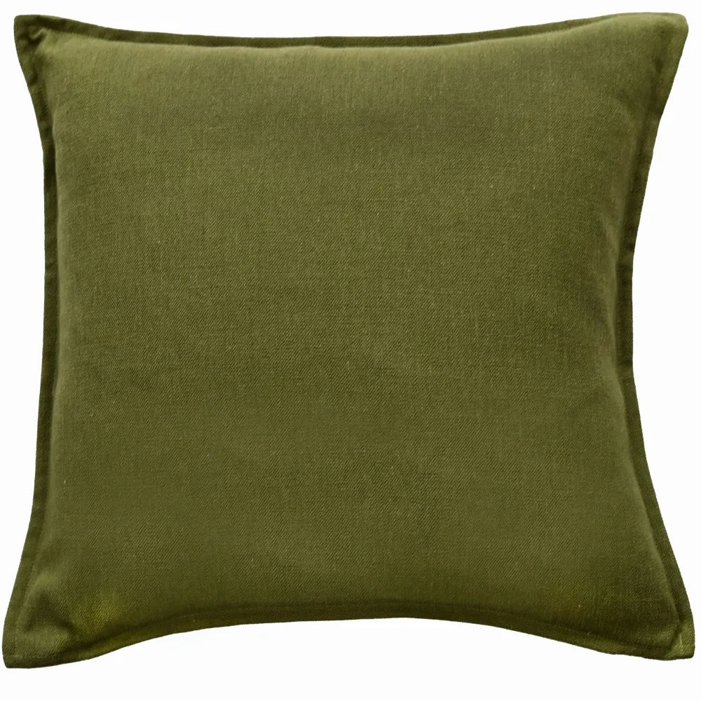 Tia Poly Linen Mix W Flange Olive 50x50 Cushion - front of the cushion pictured
