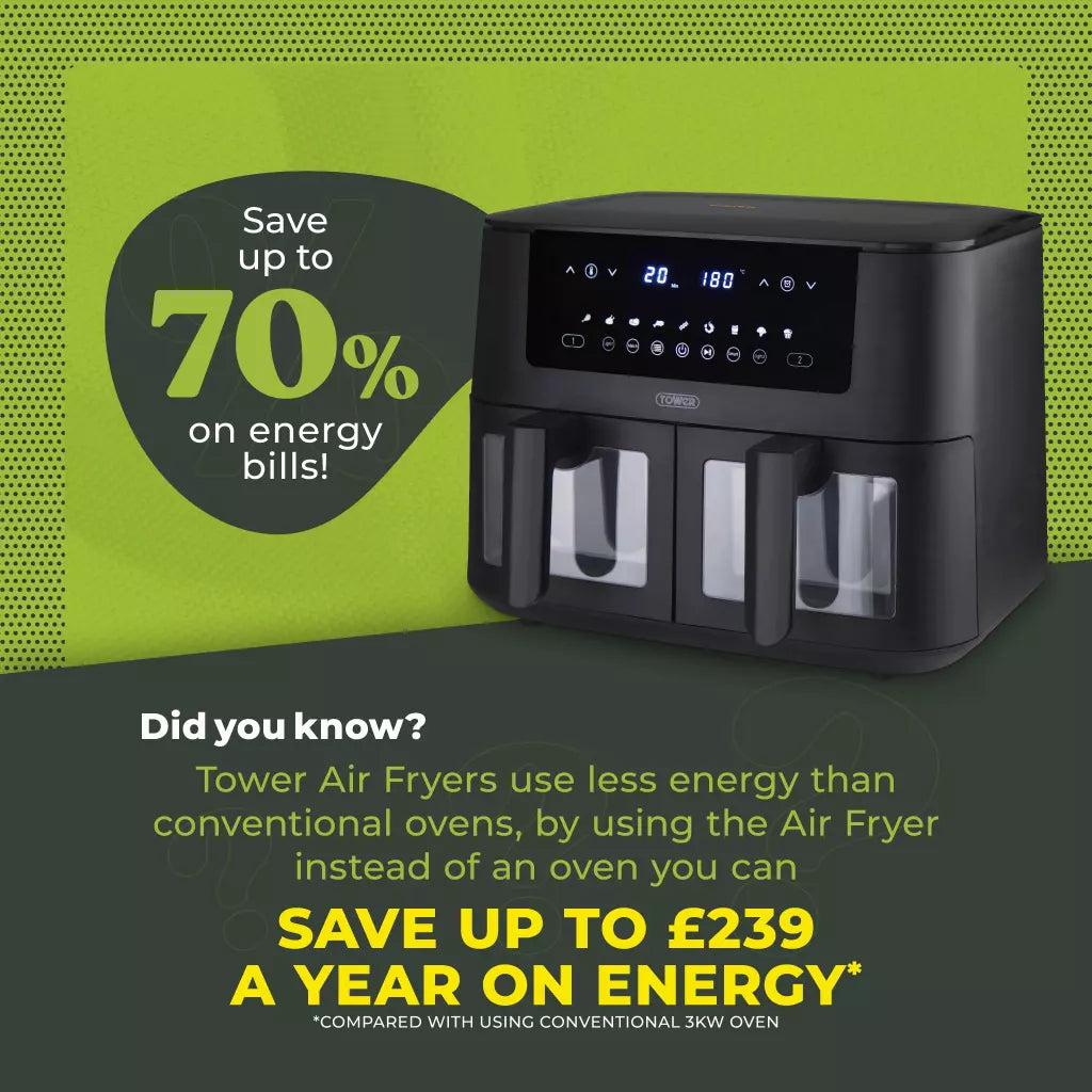 Tower T17151 Dual Air Fryer - Save up to 70% on energy bills!