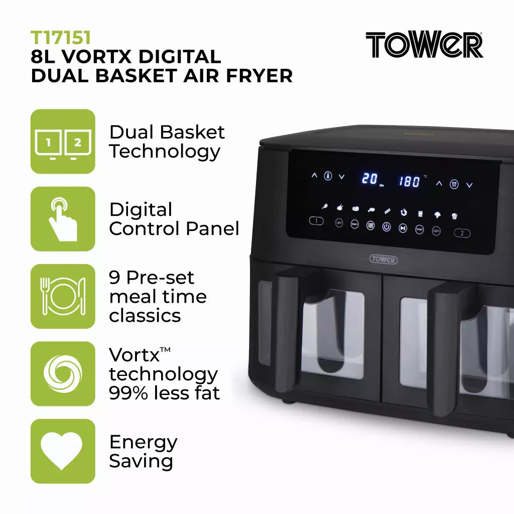 Tower T17151 Dual Air Fryer - feature list