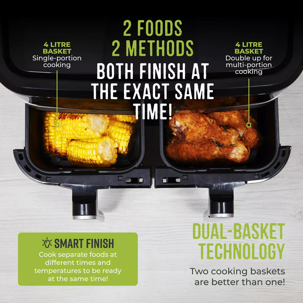 Tower T17151 Dual Air Fryer - 2 foods 2 methods, both finish at the exact same time
