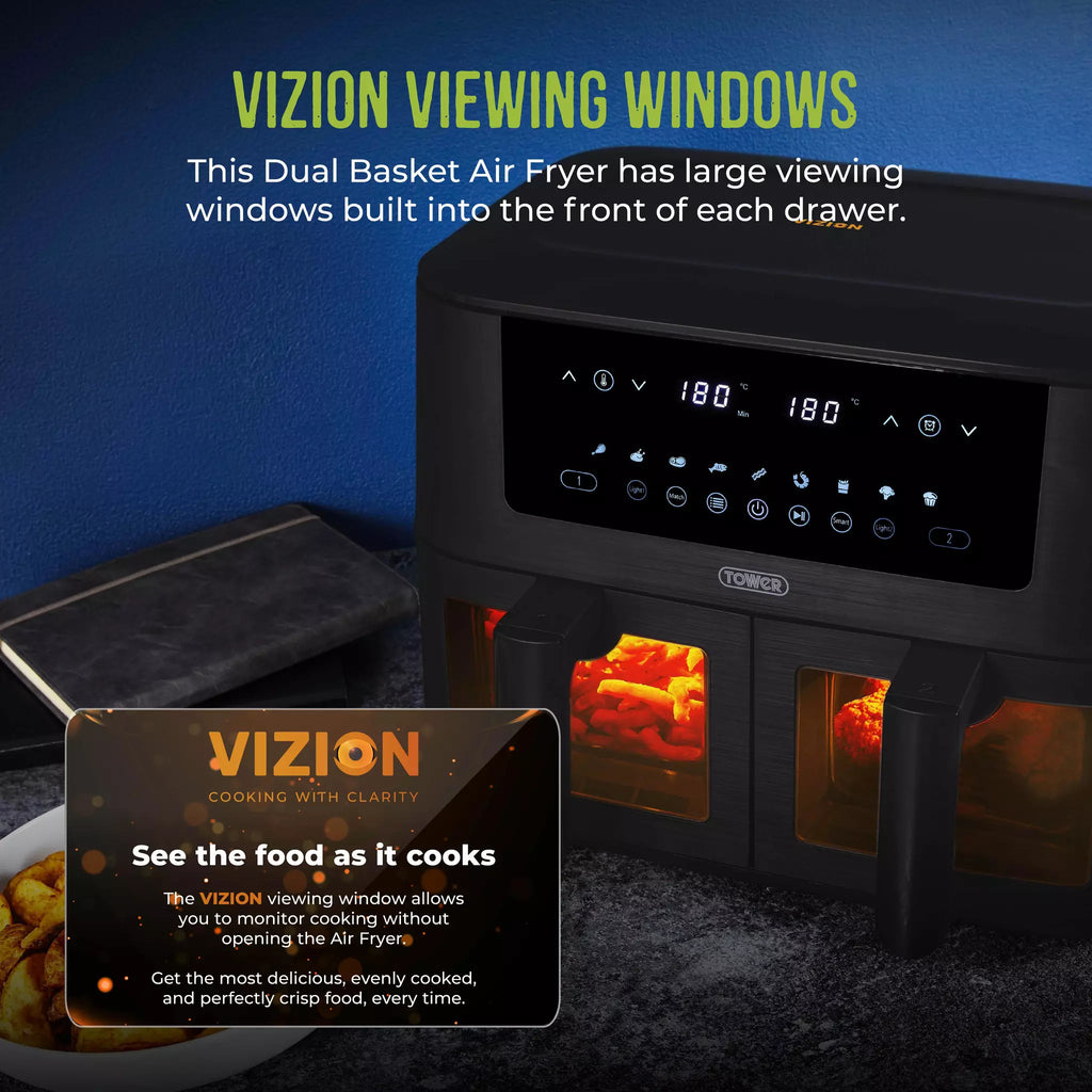 Tower T17151 Dual Air Fryer - vizion viewing windows