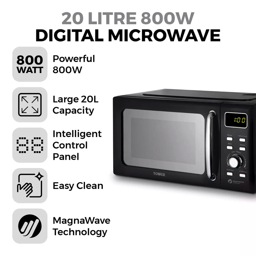 Tower T24041BLK Digital Microwave In Black - feature list