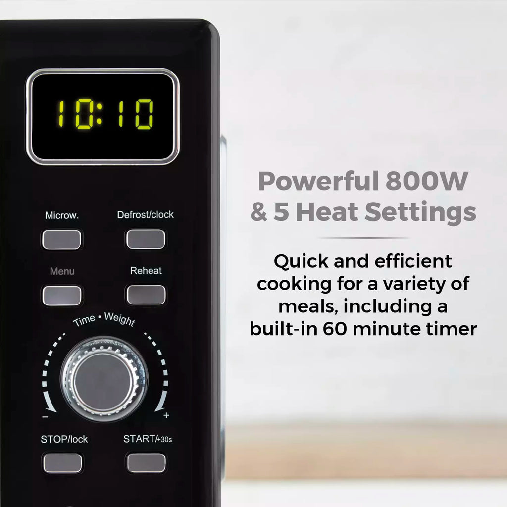 Tower T24041BLK Digital Microwave In Black - powerful 800W & 5 heat settings