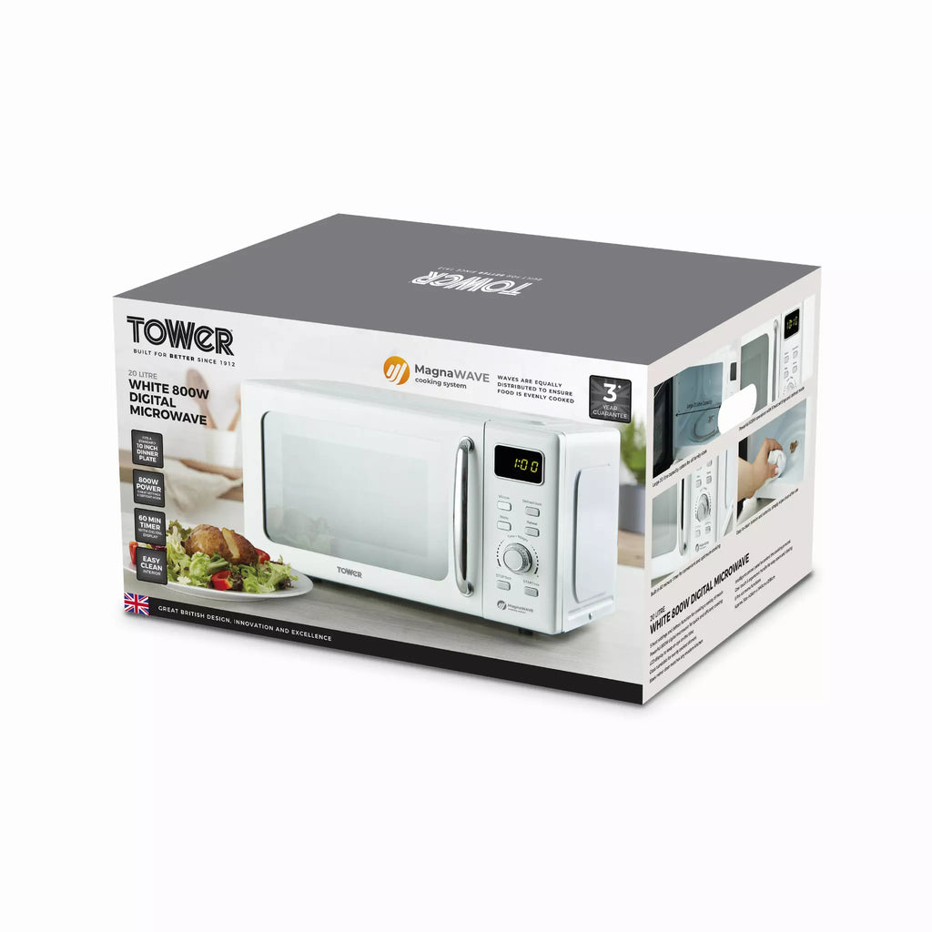 Tower T24041WHT Digital Microwave In White - packaging