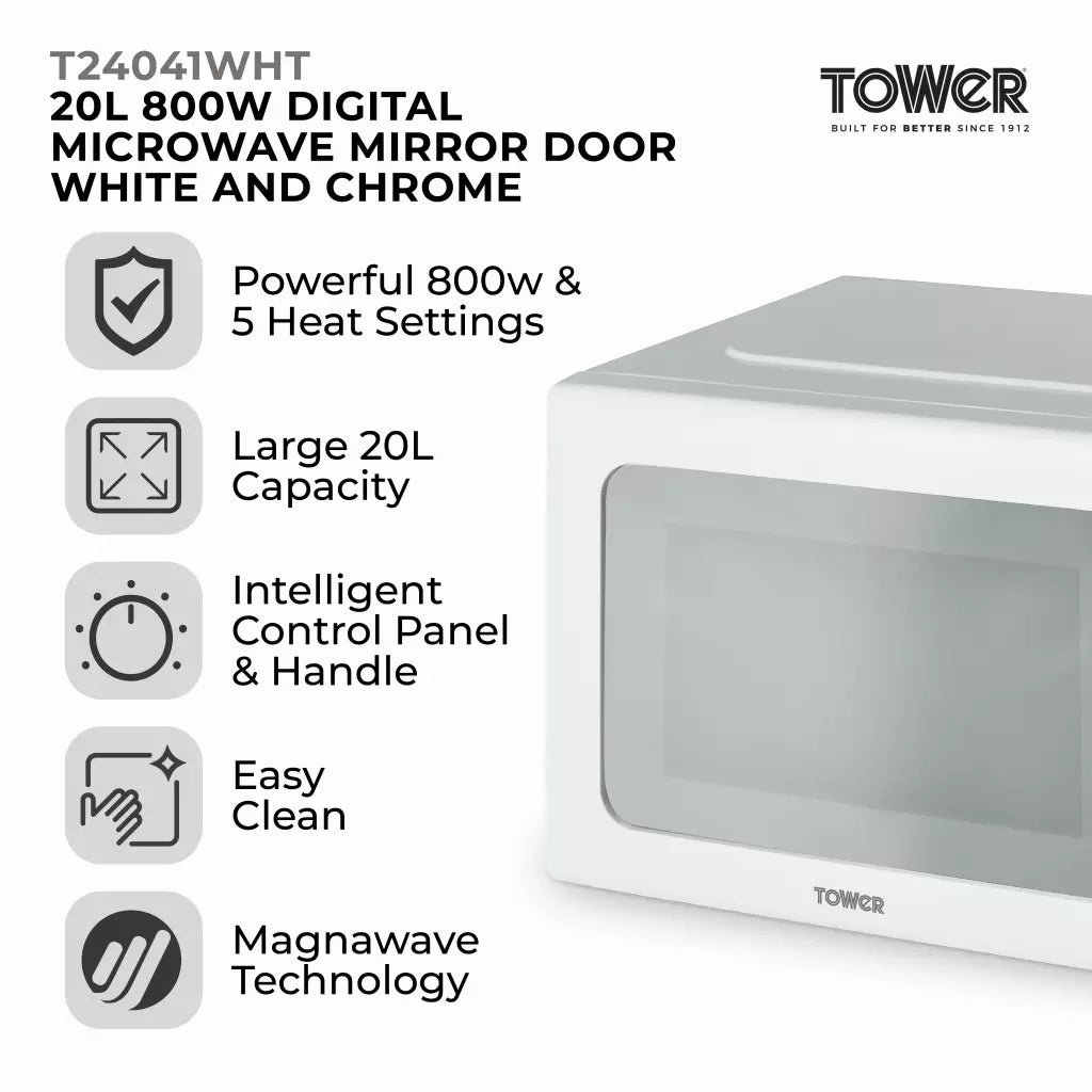 Tower T24041WHT Digital Microwave In White - feature list