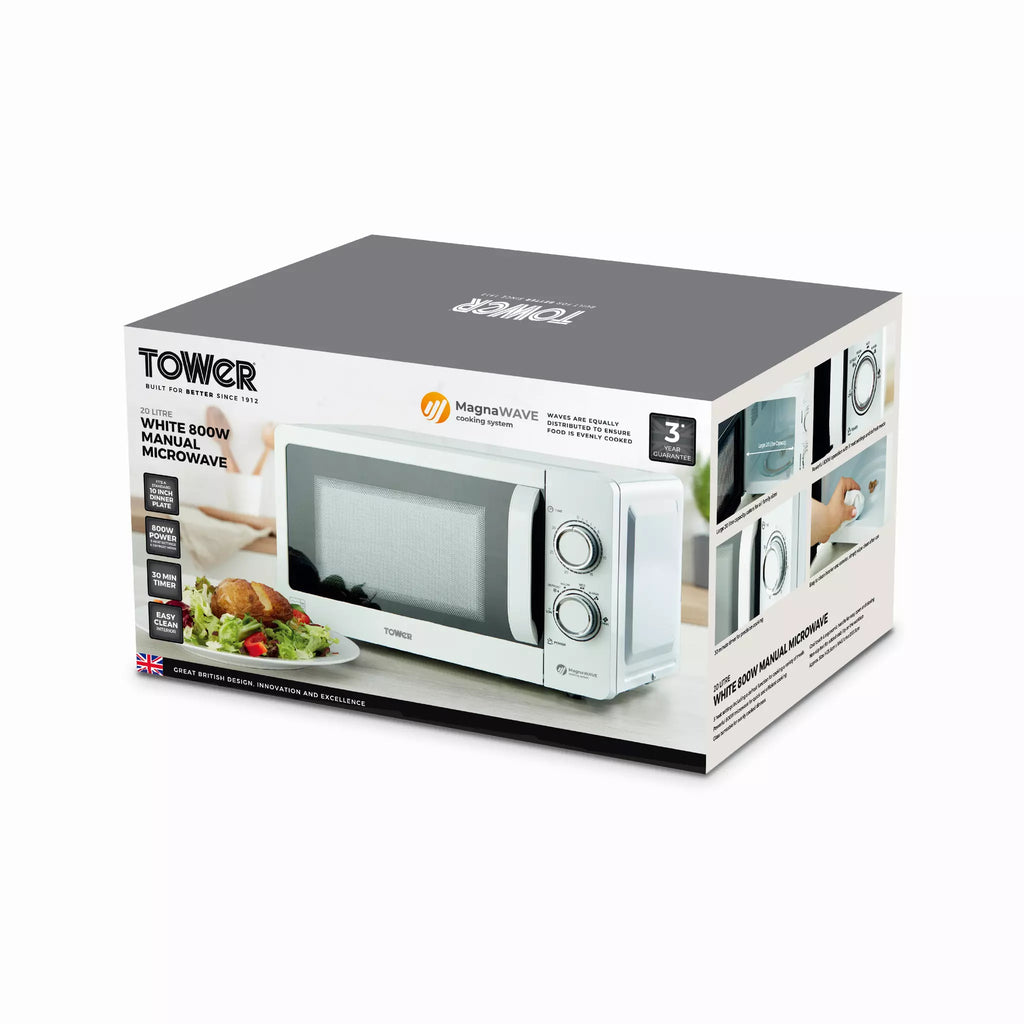 Tower T24042WHT Manual Microwave In White - packaging