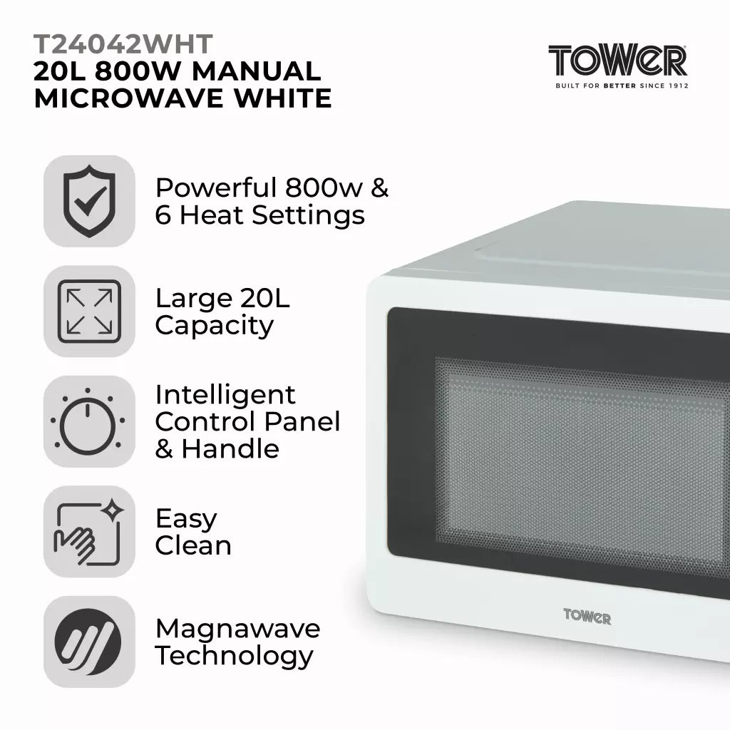 Tower T24042WHT Manual Microwave In White - feature list