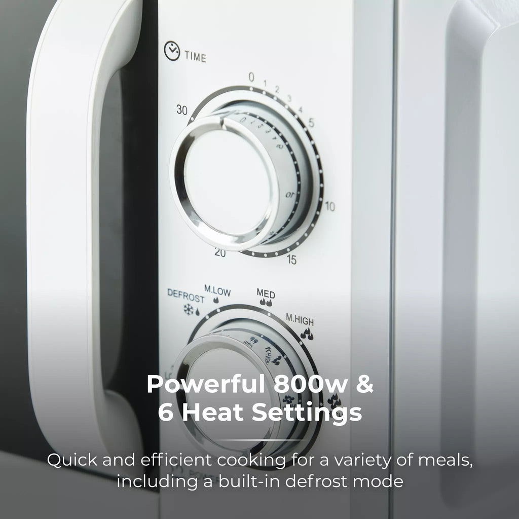 Tower T24042WHT Manual Microwave In White - powerful 800W & 6 heat settings