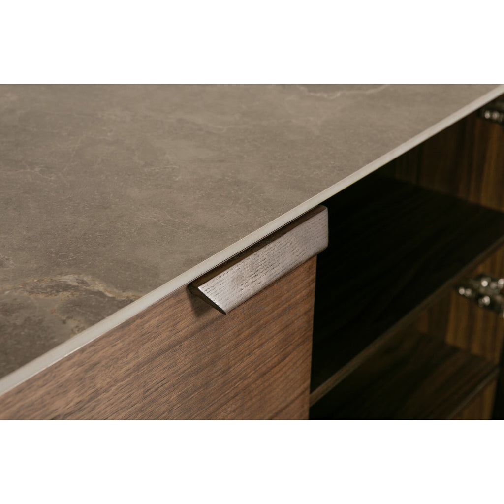 Axton Sideboard in Latte Hue by Vida Living - close-up of handle and opened cabinet