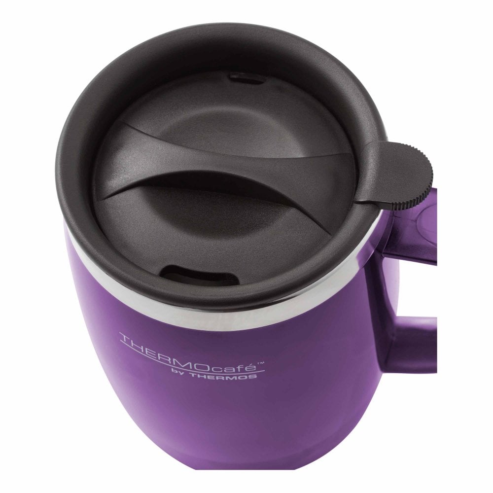 purple trave mug, top view