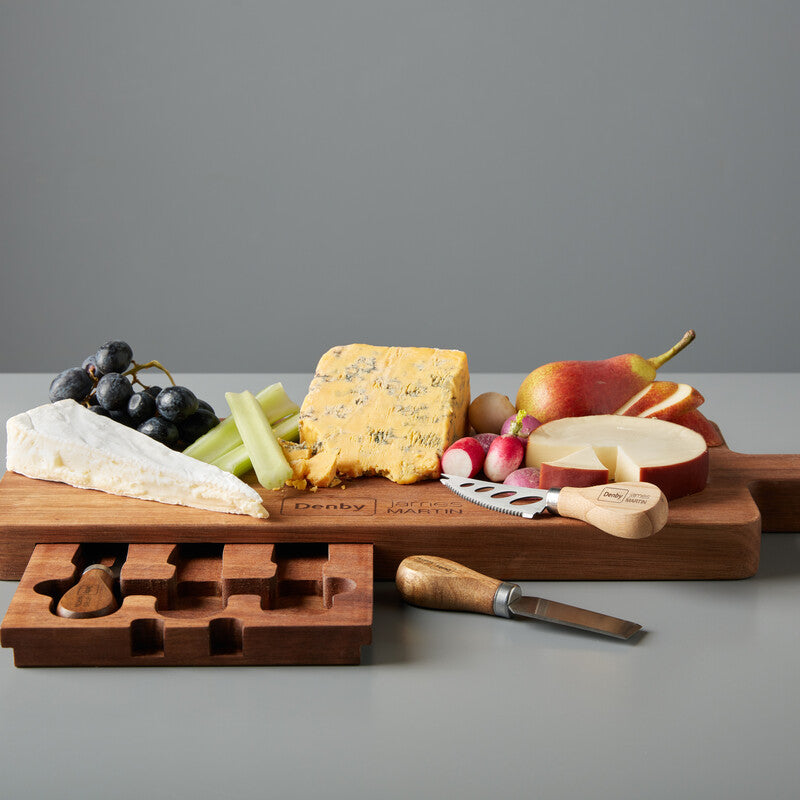 4pc Cheeseboard Paddle Kit with cheese on top