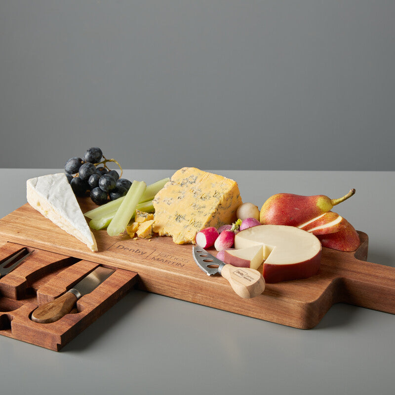 4pc Cheeseboard Paddle Kit with cheese on top