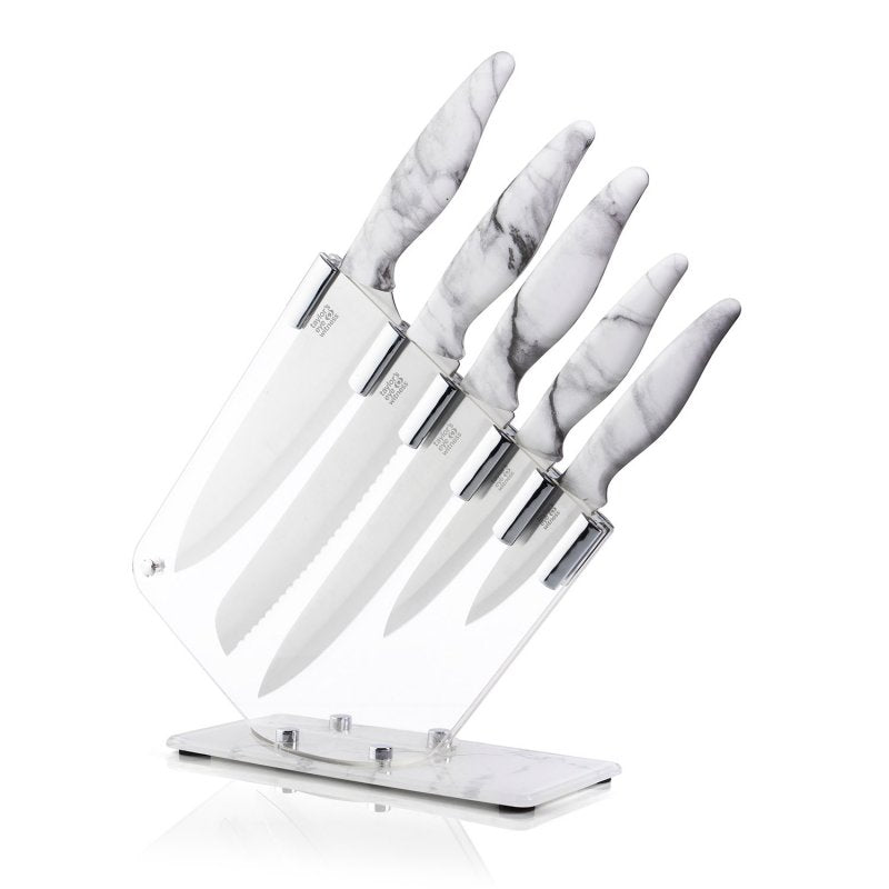 5pc Luxe Marble Effect Knife Block Set