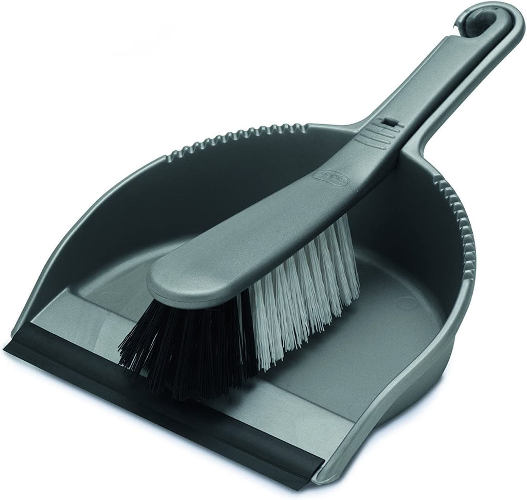 Dustpan & Brush Set Stiff, Metallic