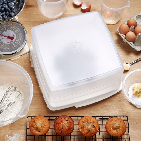 Addis 510483 Foodsaver Cake Store 14L, White sitting on a table with baked goods around it.