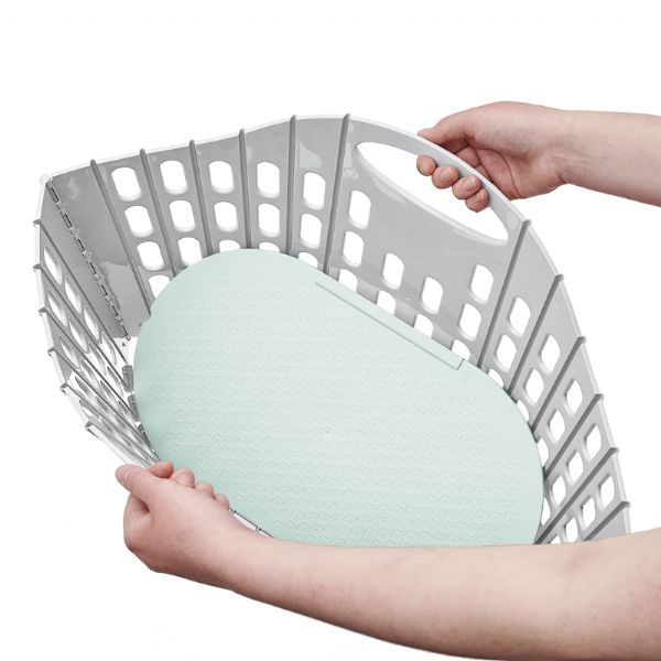 Addis 518163 Fold Flat Laundry Basket Green & Grey with someone hold it open