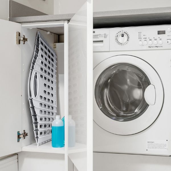 Addis 518163 Fold Flat Laundry Basket Green & Grey showing how it folds flat for easy storage