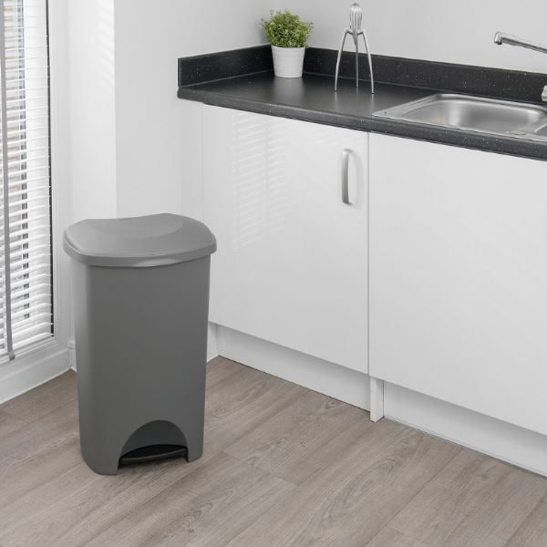 Addis Metallic 50L Pedal Bin showing the bin in a kitchen to let you visualize what it would look like