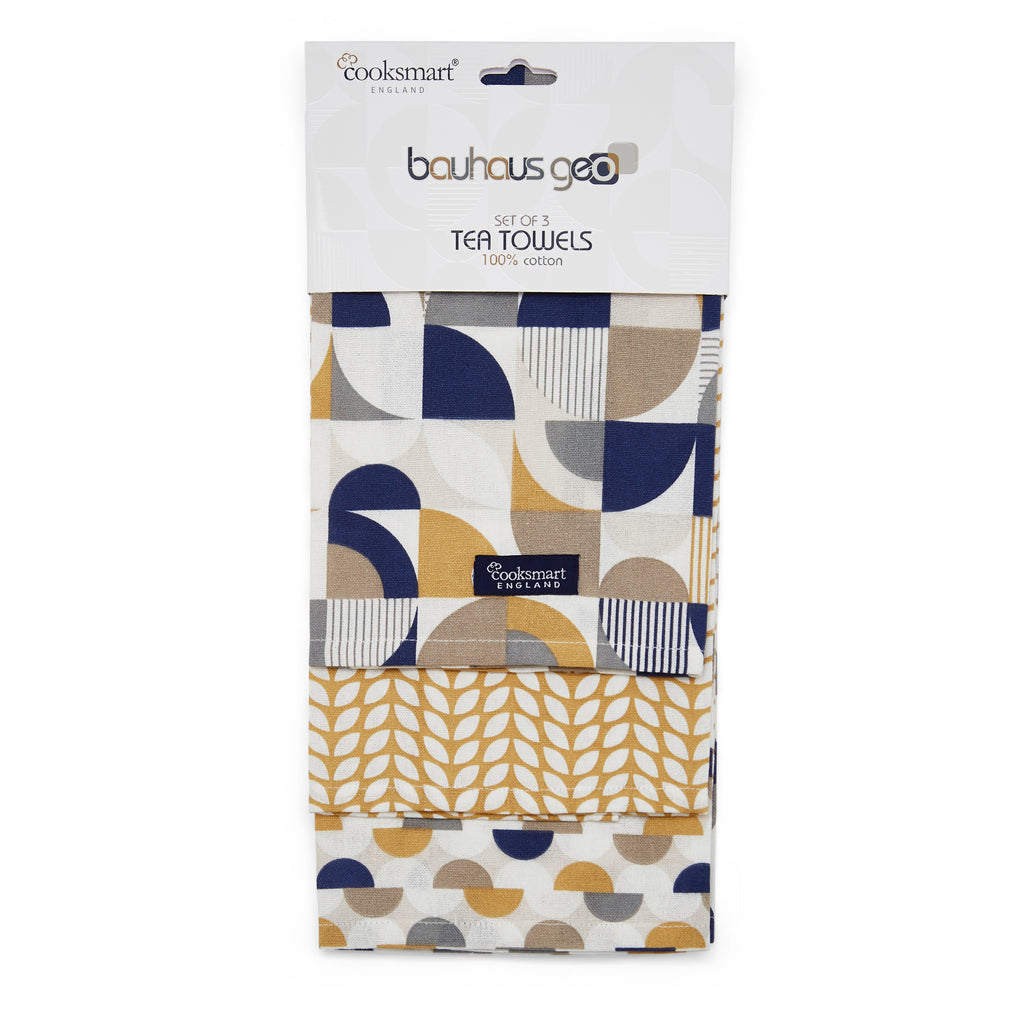 Cooksmart Bauhaus Geo 3pk Tea Towels packed