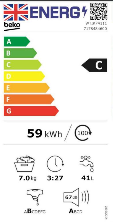 beko wtik74111 integrated 7 kg 1400 spin washing machine