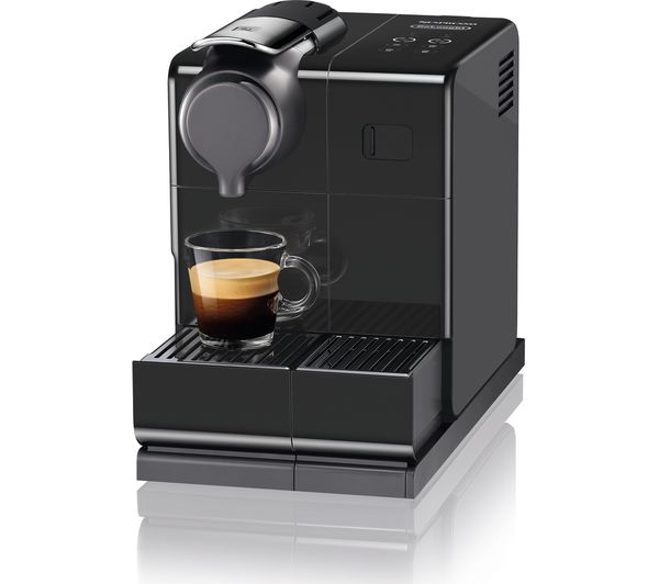 De'Longhi Lattissima Black Coffee Machine with coffee on the side