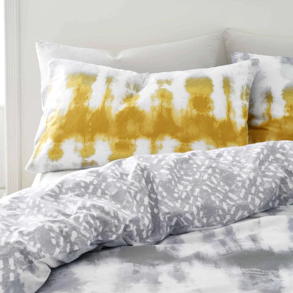 Tie Dye Grey/Ochre Double Bed Quilt Set