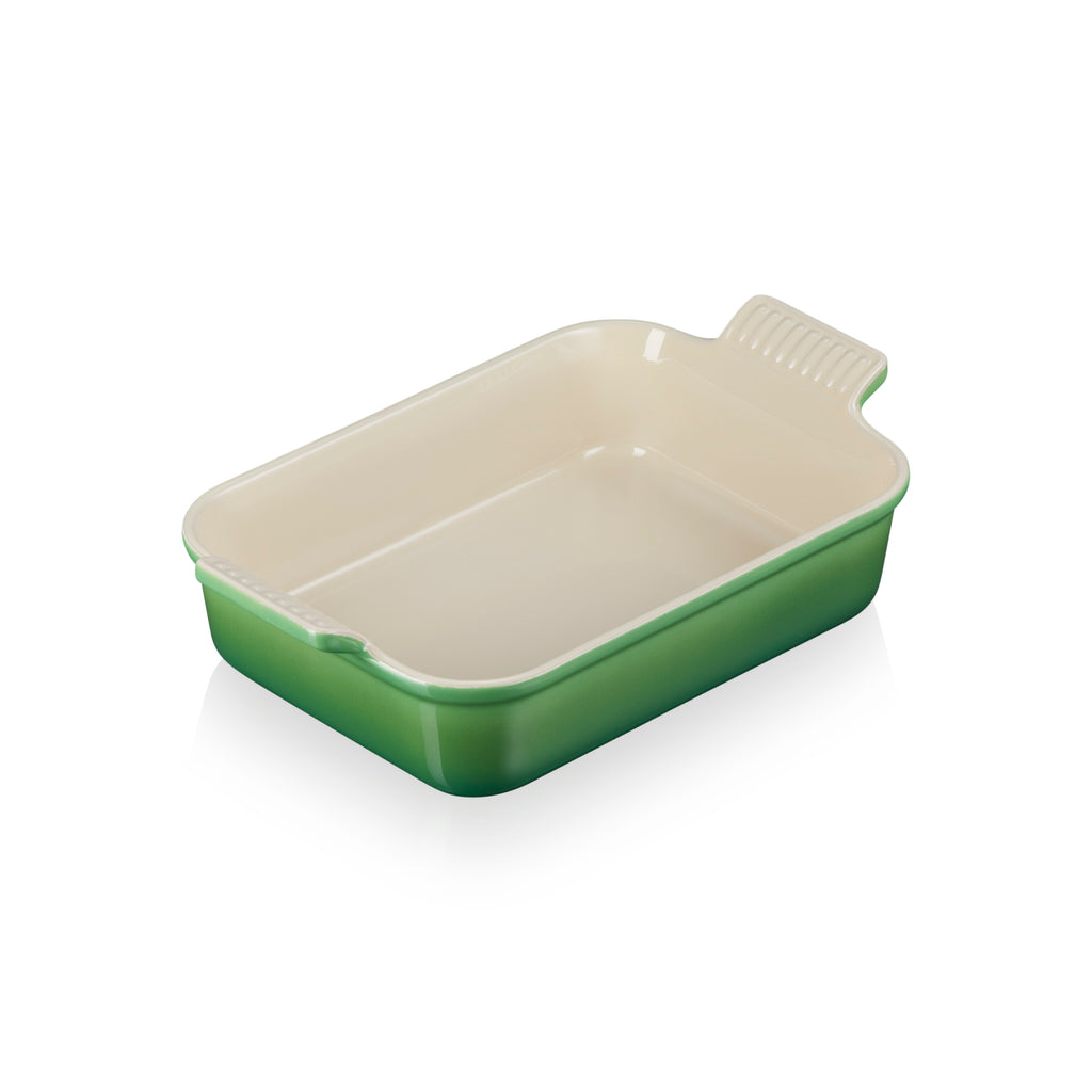 Le Creuset Bamboo Green 26cm Rect Dish Angled View