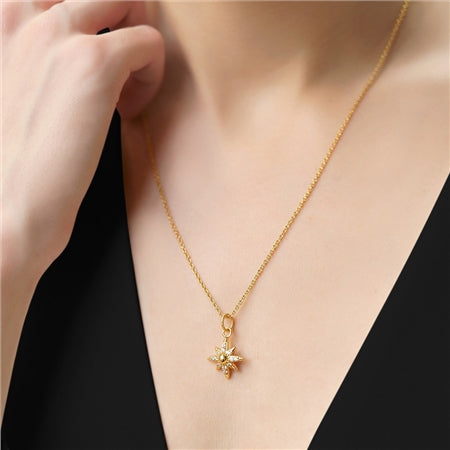 Woman wearing Gold Plated Star Pendant Clear Stones