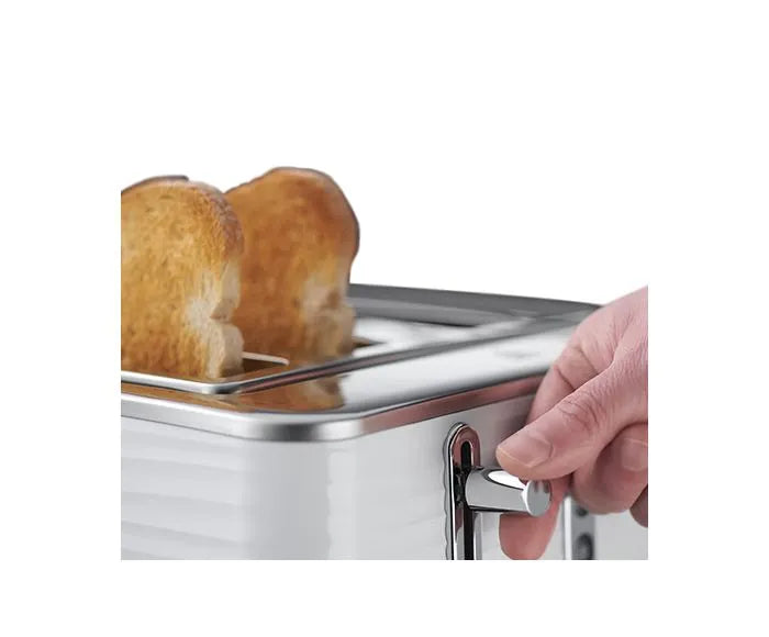 Man touching toaster lever
