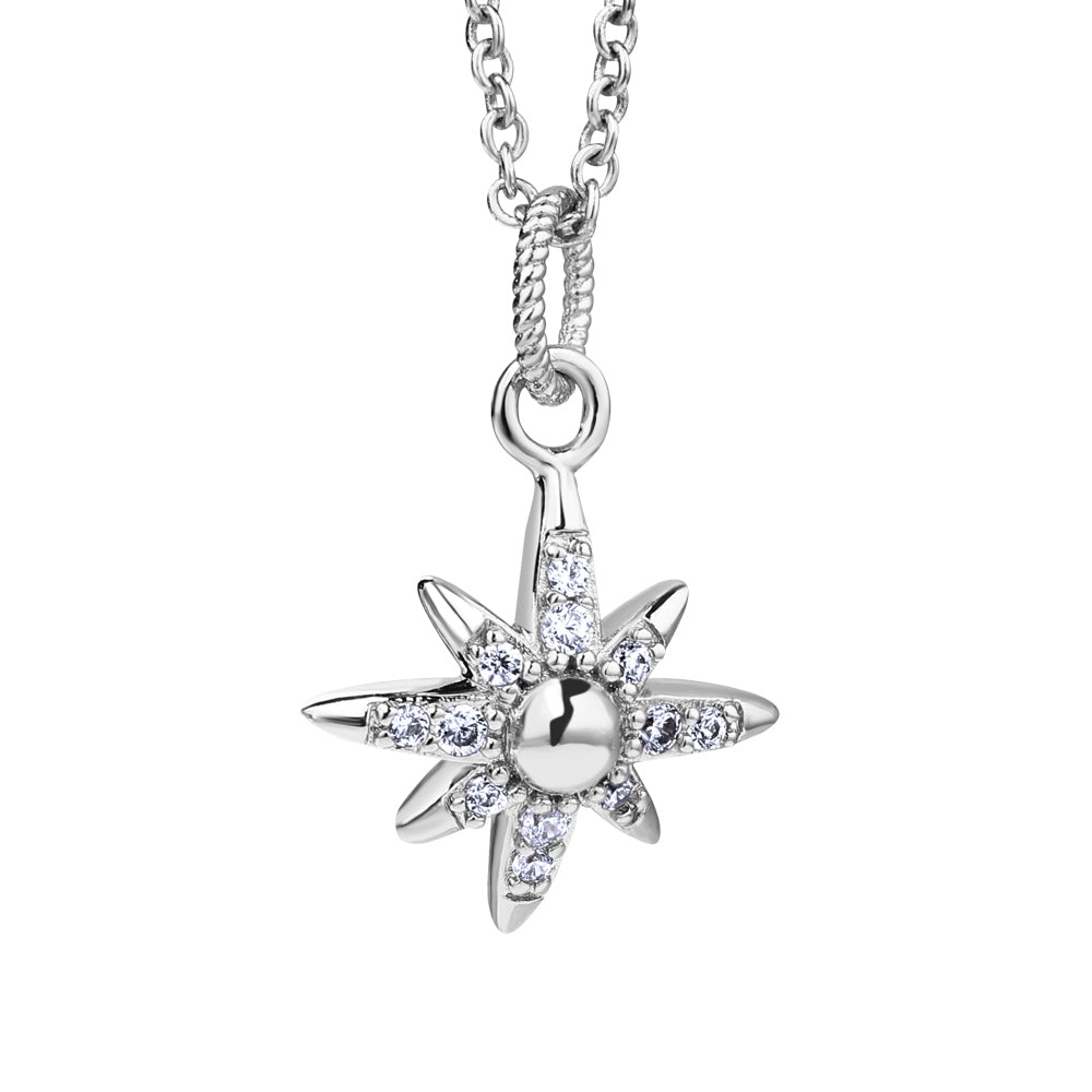 Silver Plated Star Pendant Clear Stones