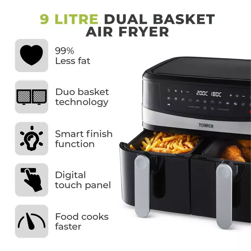 Dual Basket Air Fryer Black functions
